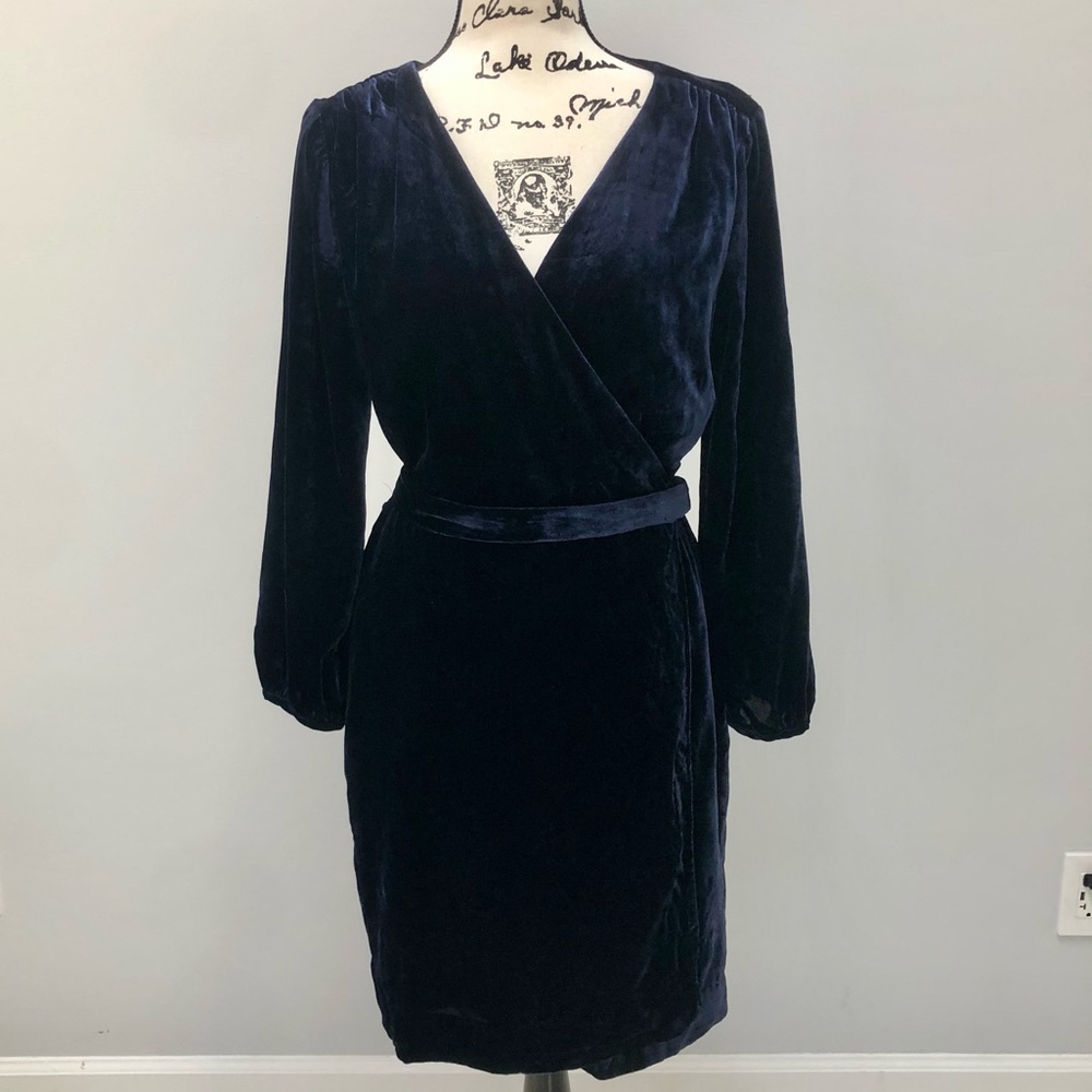 J.Crew Wrap Blue Velvet Dress